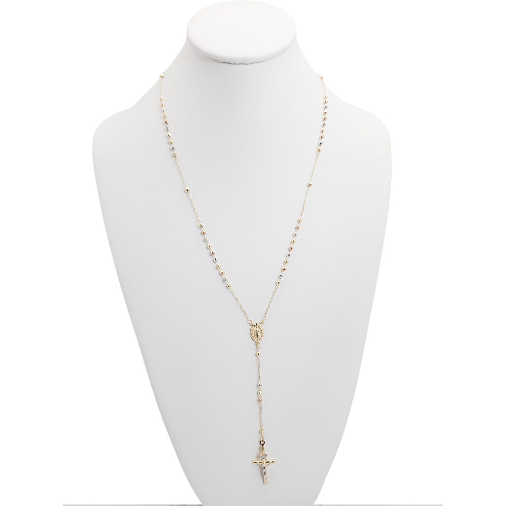 14K Tricolor Gold Rosary Chain Necklace 22'' x 3mm