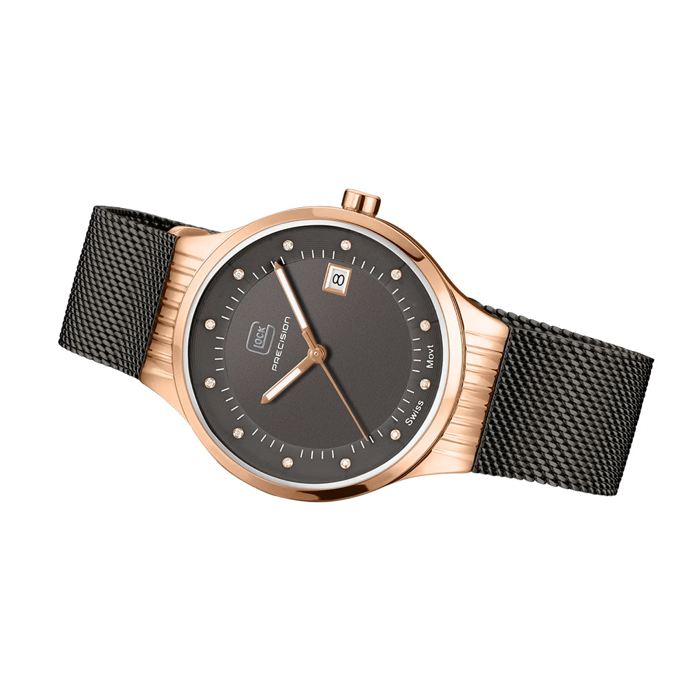 Glock Precision Men Watch Rose Gold Steel Case / Grey Mesh Strap GW-28-2-18