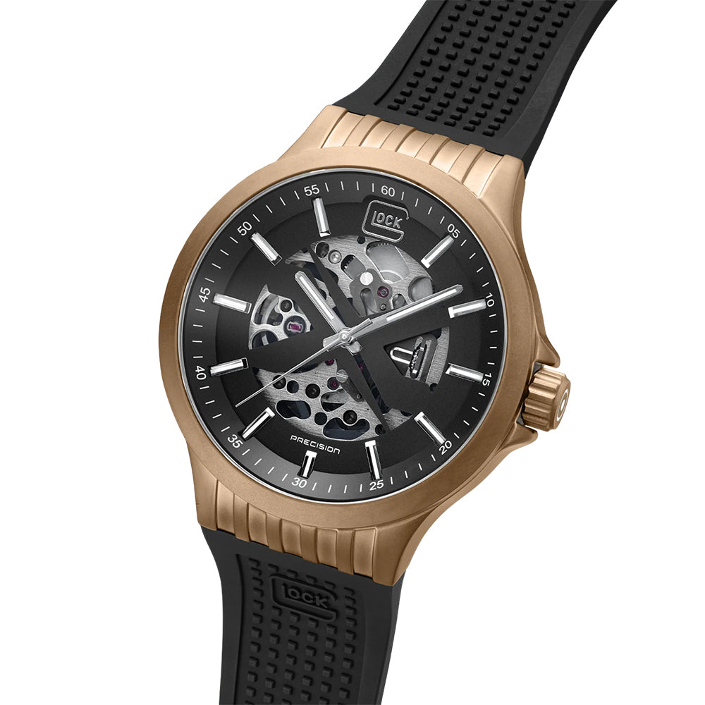 Glock Precision Men Watch. Khaki Steel Case / Black Silicone Strap GW-14-2-24