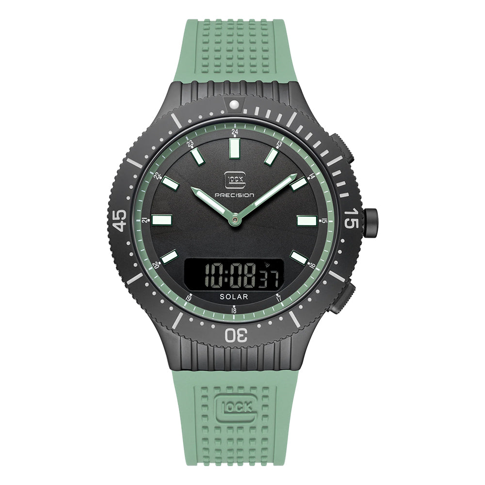 Glock Precision Men Watch. Black Steel Case / Green Silicone Strap GW-40-2-24