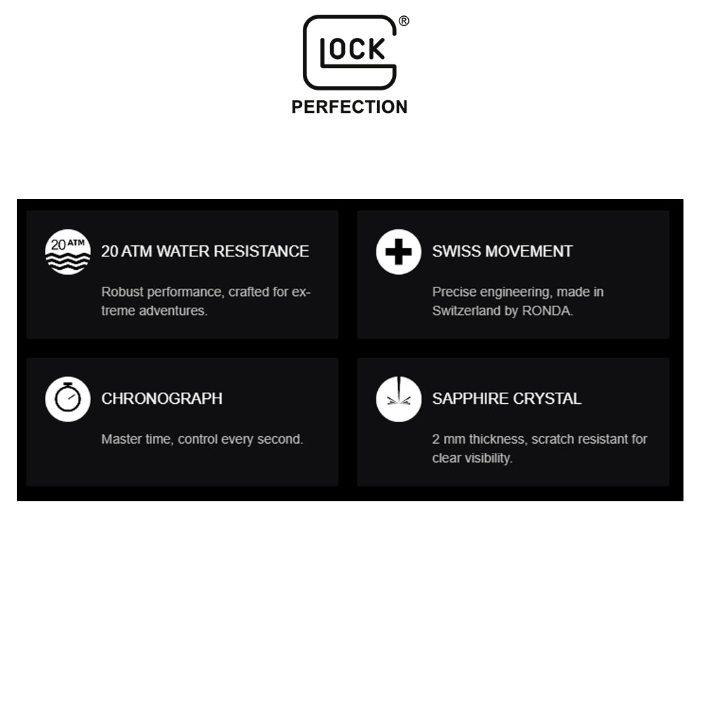 Glock Precision Men Watch. Black Steel Case / Blue Silicone Strap GW-34-2-24