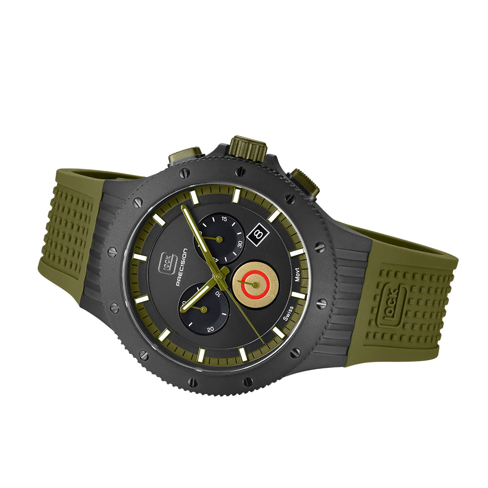 Glock Precision Men Watch Black Titatium Case / Green Silicone Strap GW-27-1-24