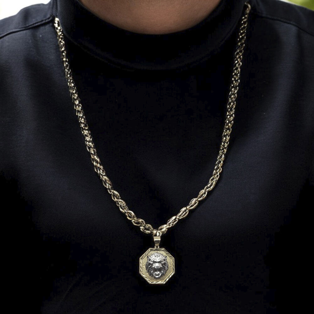 10K Yellow Gold Lion 2 Color Pendant Necklace