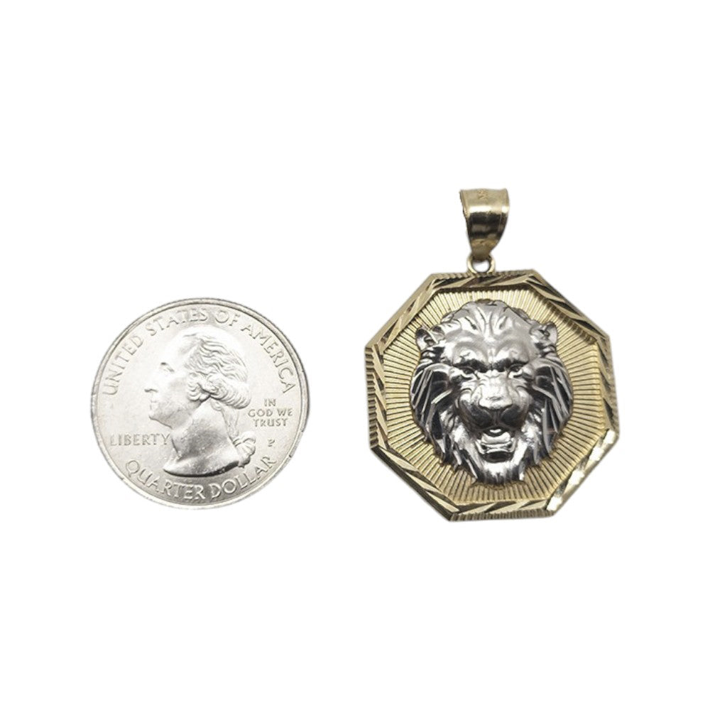 10K Yellow Gold Lion 2 Color Pendant Necklace