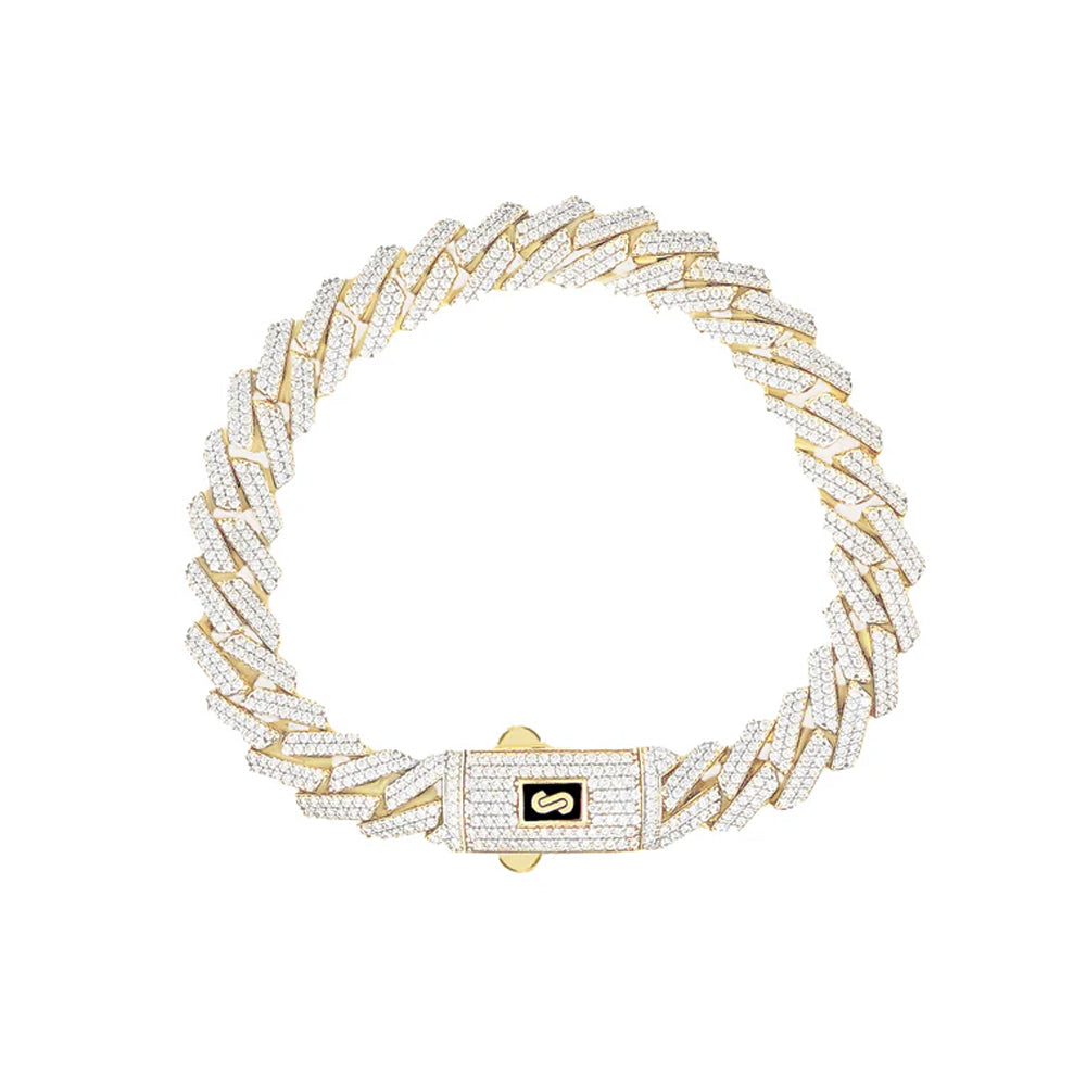 10K Yellow Gold Monaco Hollow Paved Lock Classic Link Bracelet 8mm x 11''