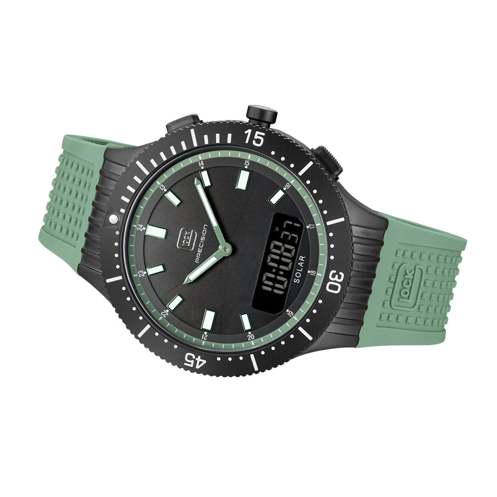 Glock Precision Men Watch. Black Steel Case / Green Silicone Strap GW-40-2-24