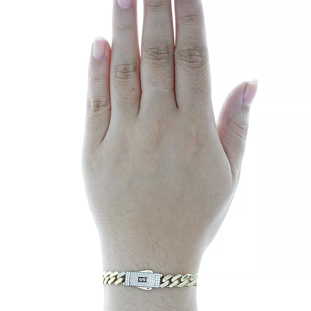 10K Yellow Gold Monaco Classic Link Bracelet with Stone Lock 8mm x 8''
