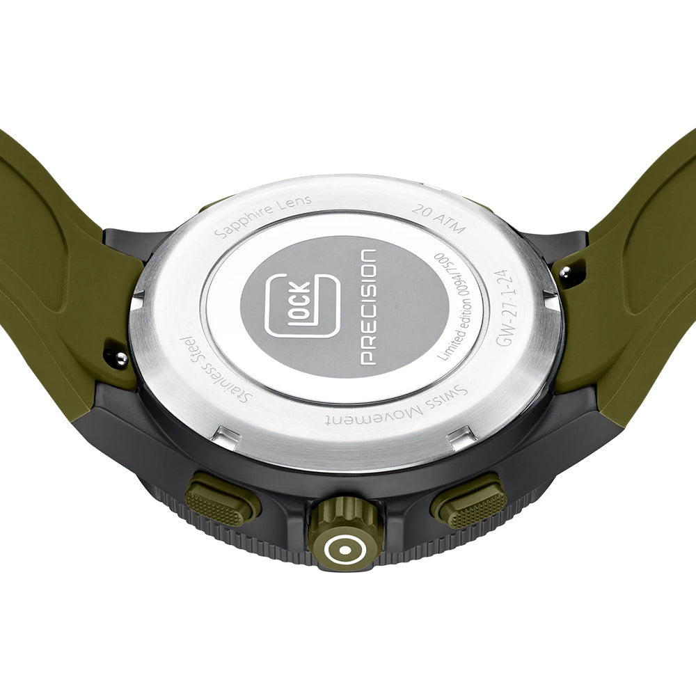 Glock Precision Men Watch Black Titatium Case / Green Silicone Strap GW-27-1-24