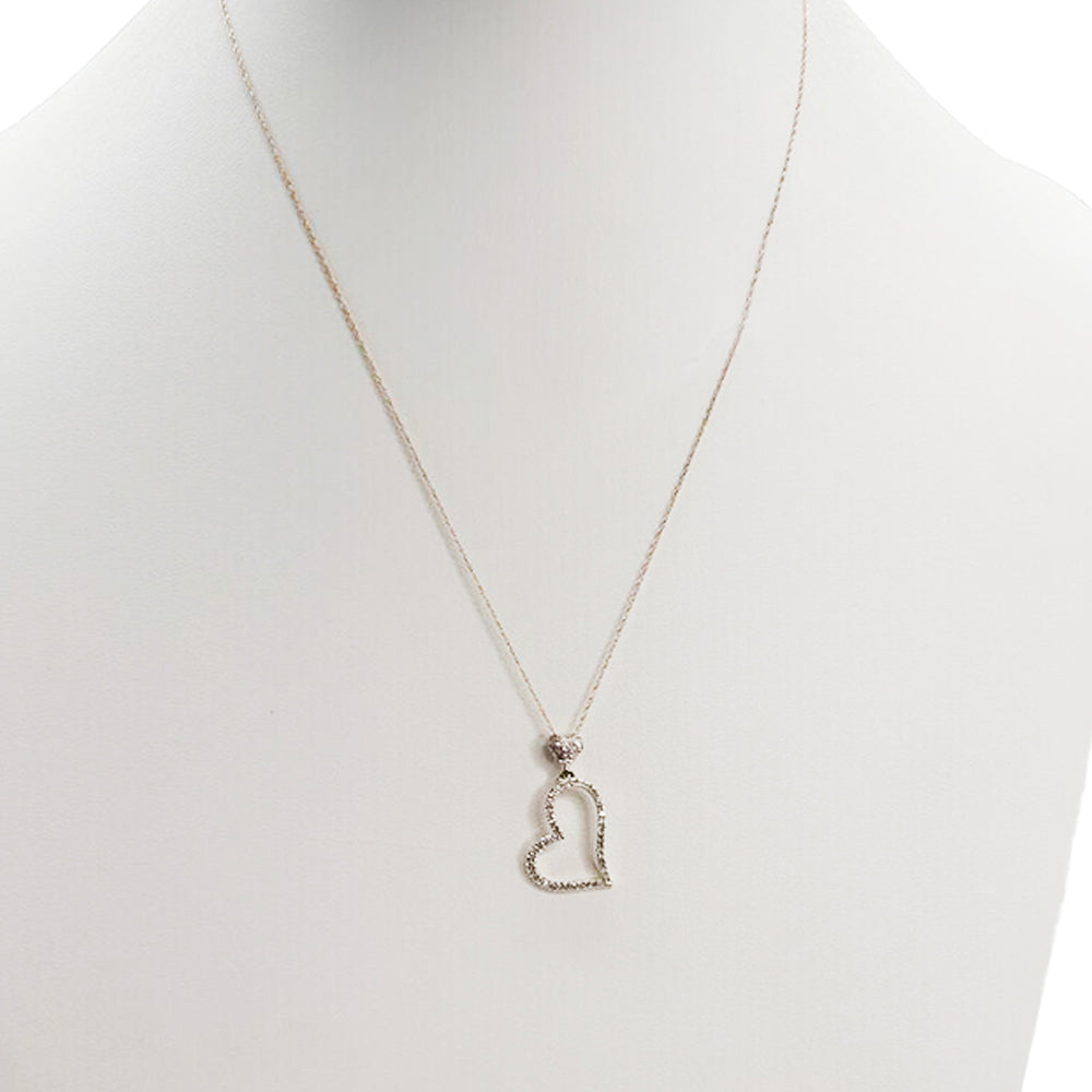 10K Yellow Gold 0.20Ct Diamond Heart Pendant Chain Necklace