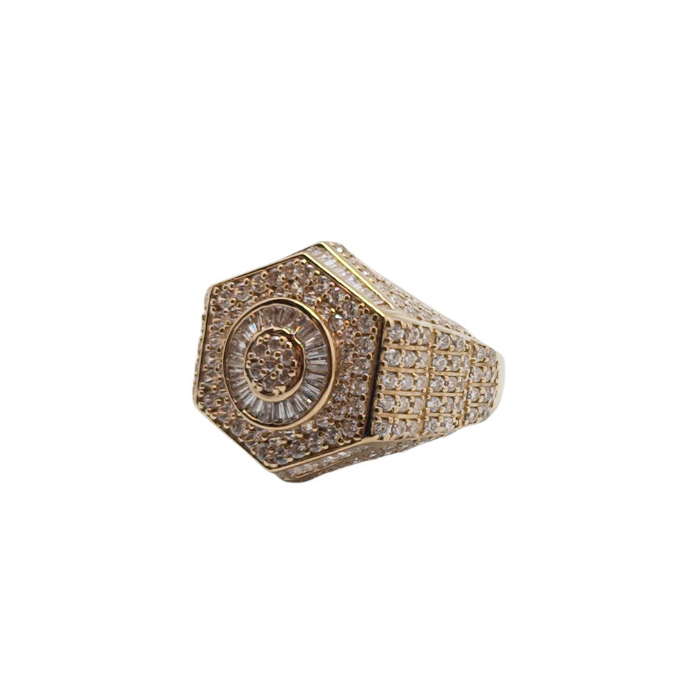 10K Yellow Gold Hexagon With Stone Ring Size 10