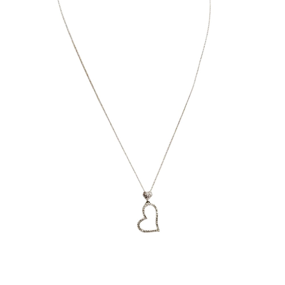 10K Yellow Gold 0.20Ct Diamond Heart Pendant Chain Necklace