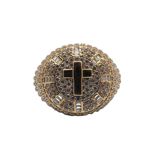 14K Yellow Gold Cross With Stone Hollow Ring Size 10.5