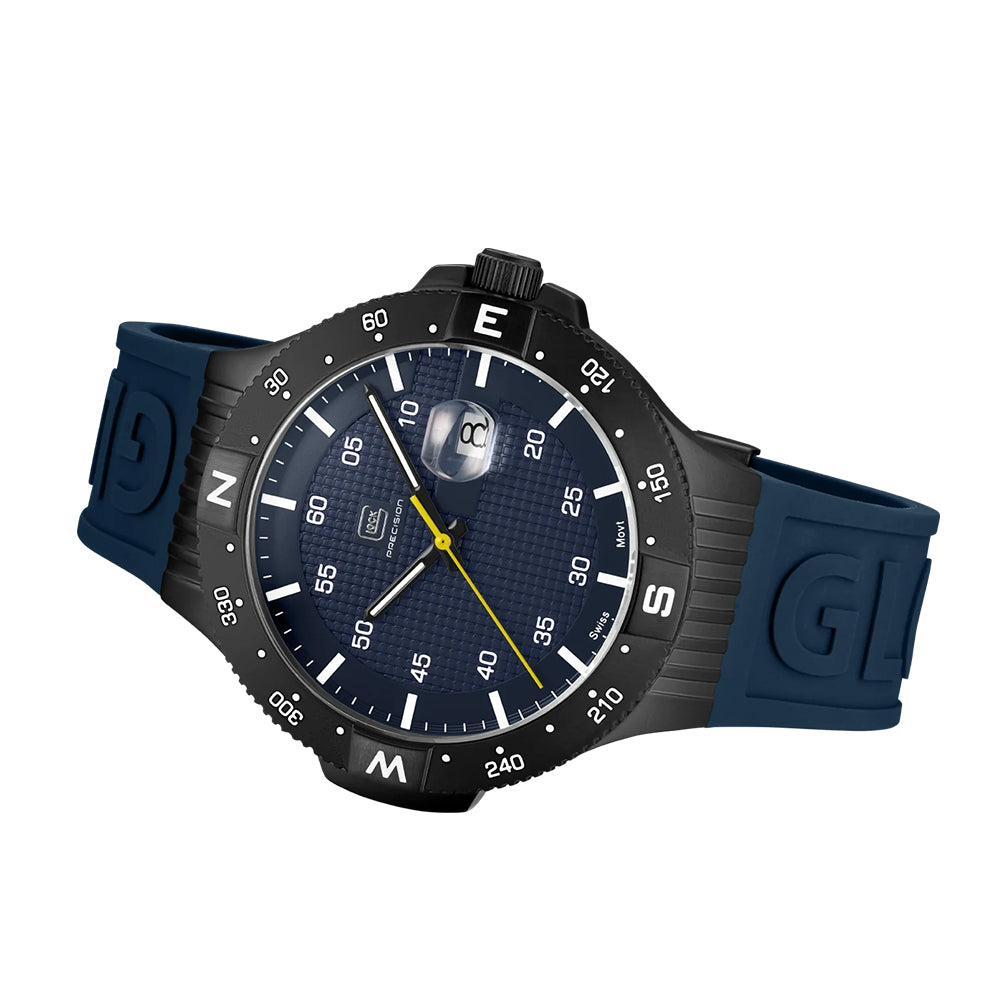 Glock Precision Men Watch. Black Steel Case / Blue Silicone Strap GW-15-2-22