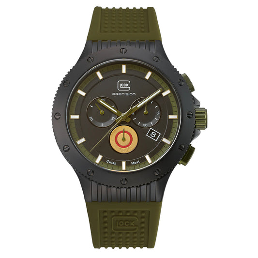 Glock Precision Men Watch Black Titatium Case / Green Silicone Strap