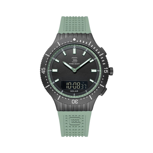 Glock Precision Men Watch. Black Steel Case / Green Silicone Strap 40-2-24