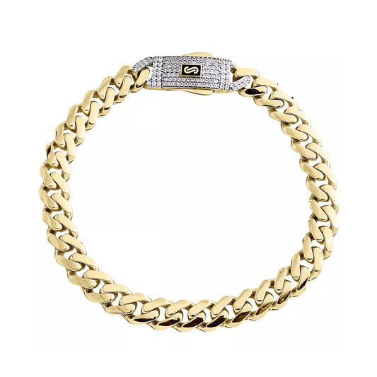 10K Yellow Gold Monaco Classic Link Bracelet with Stone Lock 7'' x 6.5mm