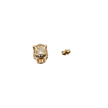 14K Yellow Gold Panther Studs Green Stone Earring