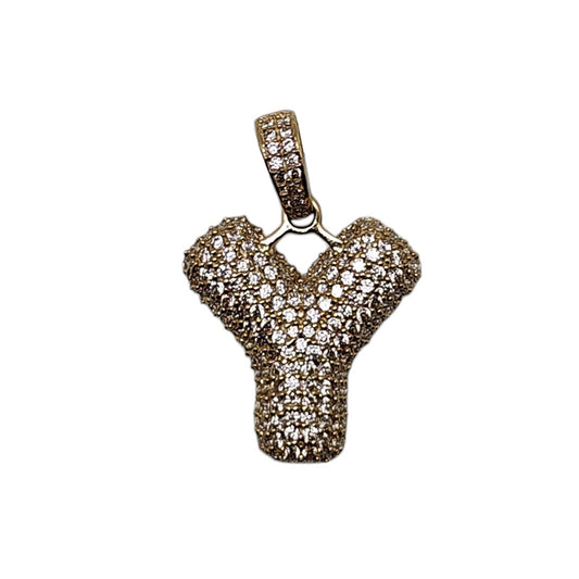 10K Yellow Gold Y Letter With Stone Pendant Size 0.5