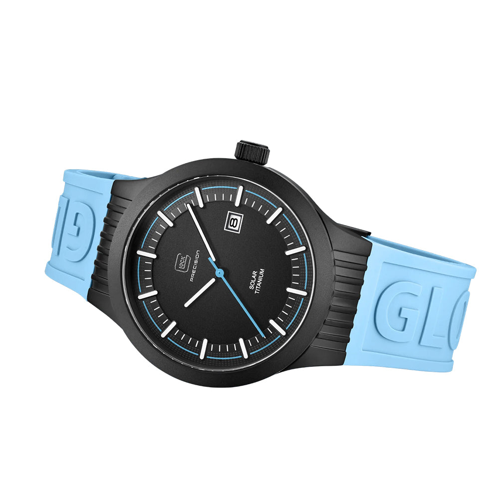 Glock Precision Men Watch. Black Titanium Case / Blue Silicone Strap GW--6-1-22