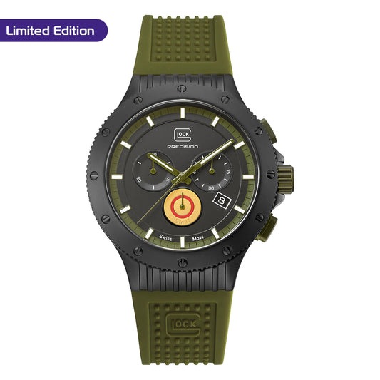 Glock Precision Men Watch Black Titatium Case / Green Silicone Strap GW-27-1-24