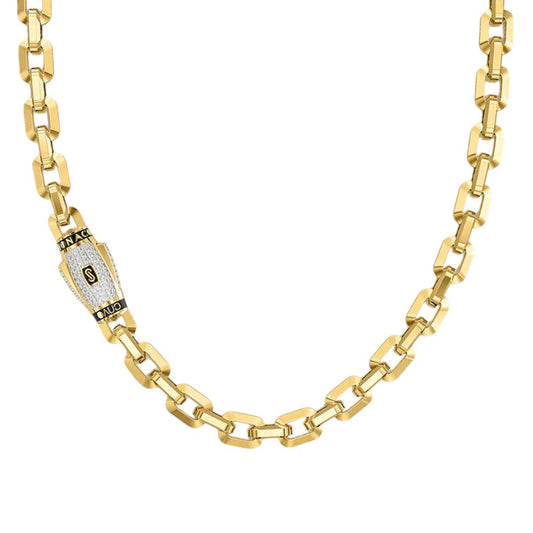 10K Yellow Gold Monaco Original CNVO Link Stone Lock Chain Necklace 22mm x 7.5mm