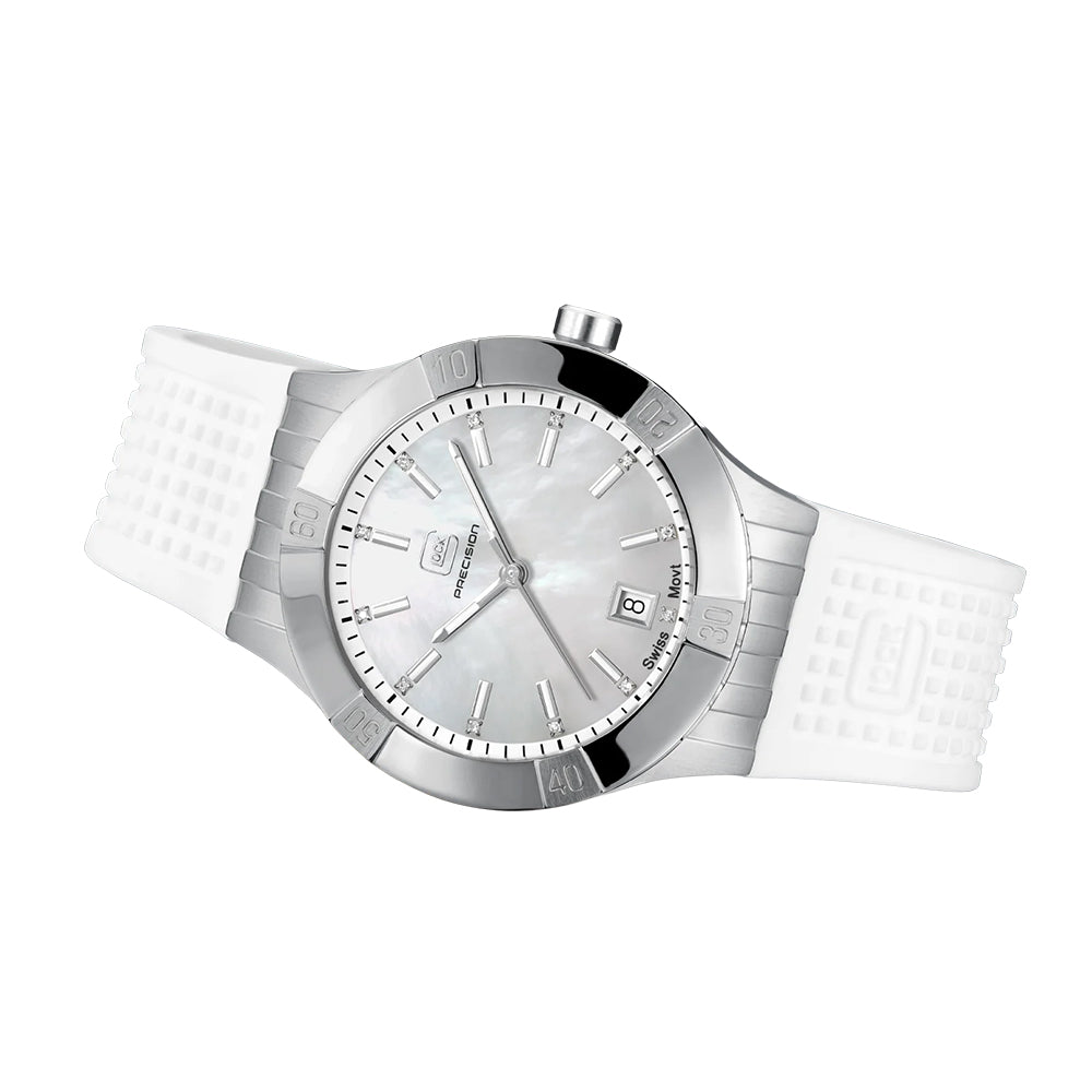 Glock Precision Women Watch. Silver Steel Case / White Silicone Strap GW-32-1-20