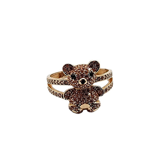 10K Yellow Gold Teddy Bear With Stone Ring Size 7