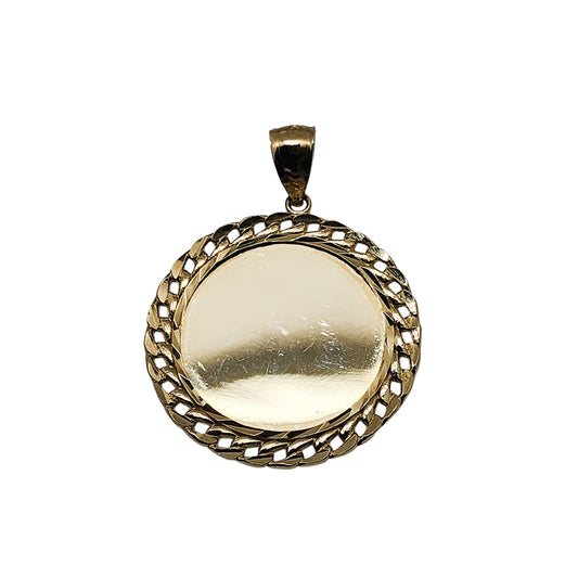 Mirror Medallion Pendant Real 10K Gold Necklace Jewelry Size 1