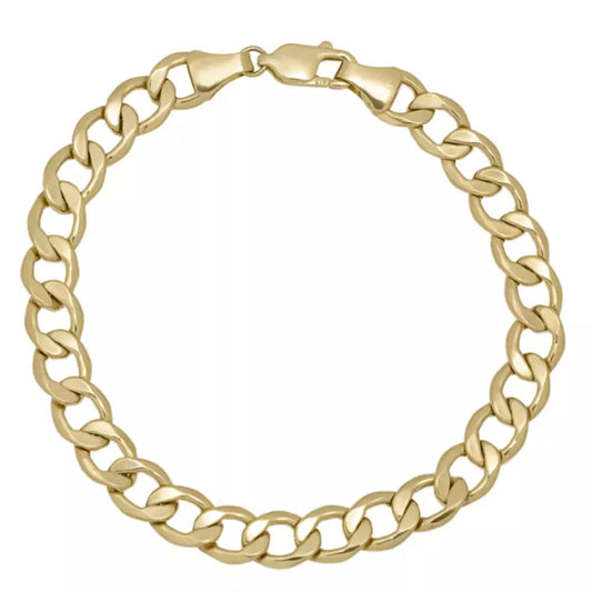 14K Yellow Gold Hollow Curb Bracelet 8mm x 9''