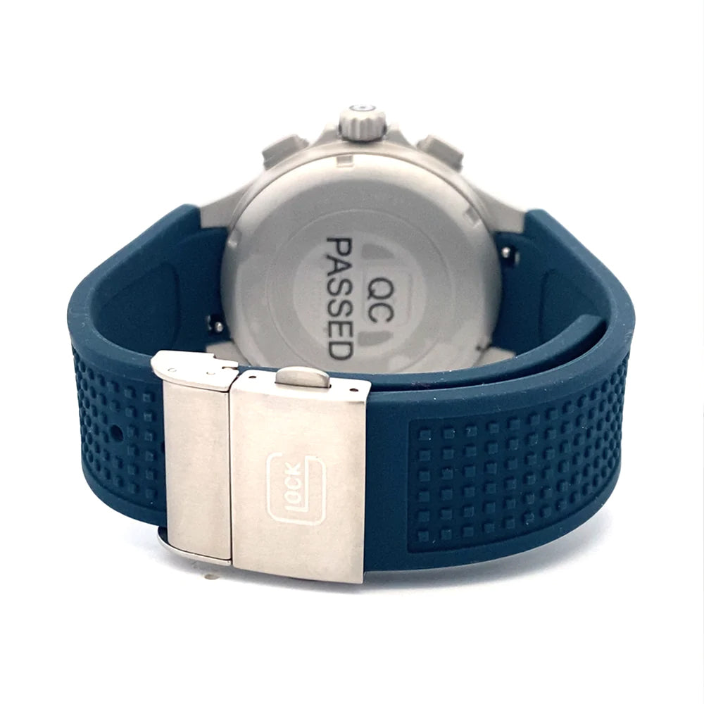 Glock Precision Men Watch. Silver Steel Case / Blue Silicone Strap 24-2-24