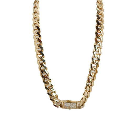 Monaco Generic Classic Link StoneLock Chain Necklace Real 10K Gold Jewelry 20X13