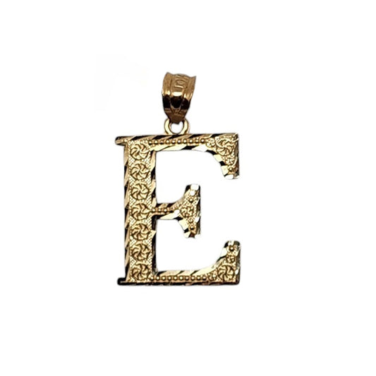 10K Yellow Gold E Letter Pendant Size 0.5