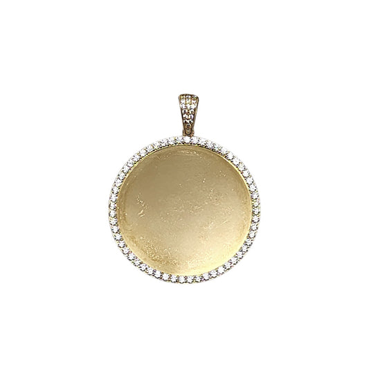 10K Yellow Gold Picture Stone Pendant Necklace Size 2