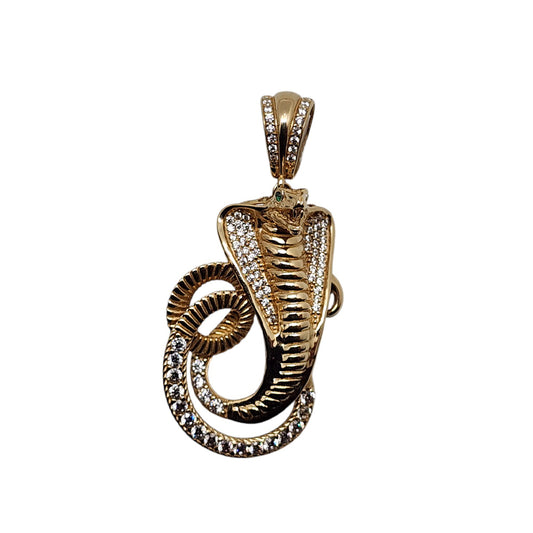 14K Yellow Gold Snake Cobra Pendant Necklace