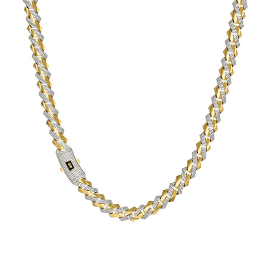 14K Yellow Gold Monaco Alternate Pave With Stone Pave Lock Chain 18'' x 7.5mm