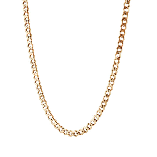 10K Yellow Gold Curb Flat Pave Chain Necklace 18'' x 4.5mm