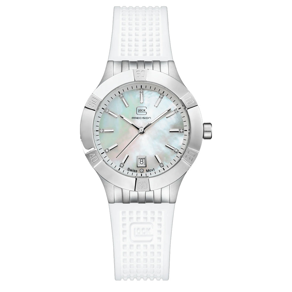 Glock Precision Women Watch. Silver Steel Case / White Silicone Strap 32-1-20