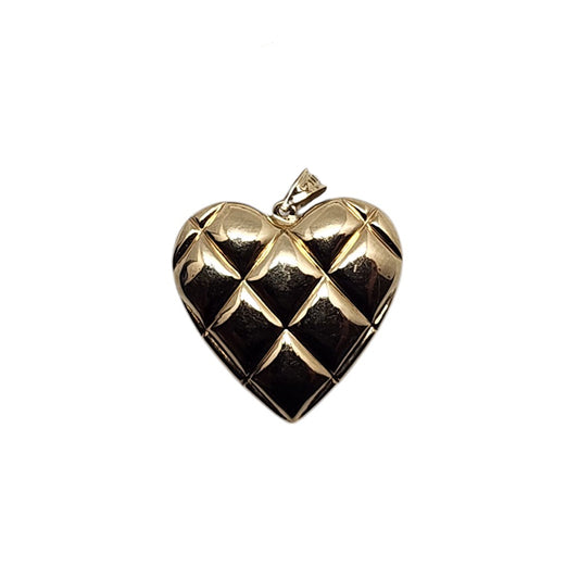 10K Yellow Gold Heart With Grid Pattern Pendant