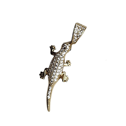 10K Yellow Gold Gecko Stone Pendant Necklace