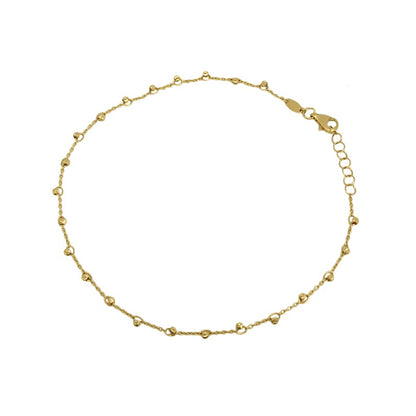 14K Yellow Gold Beaded Station Satellite Ankle Bracelet, Size 10