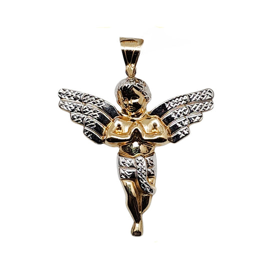 10K Yellow Gold Praying Angel Pendant Necklace