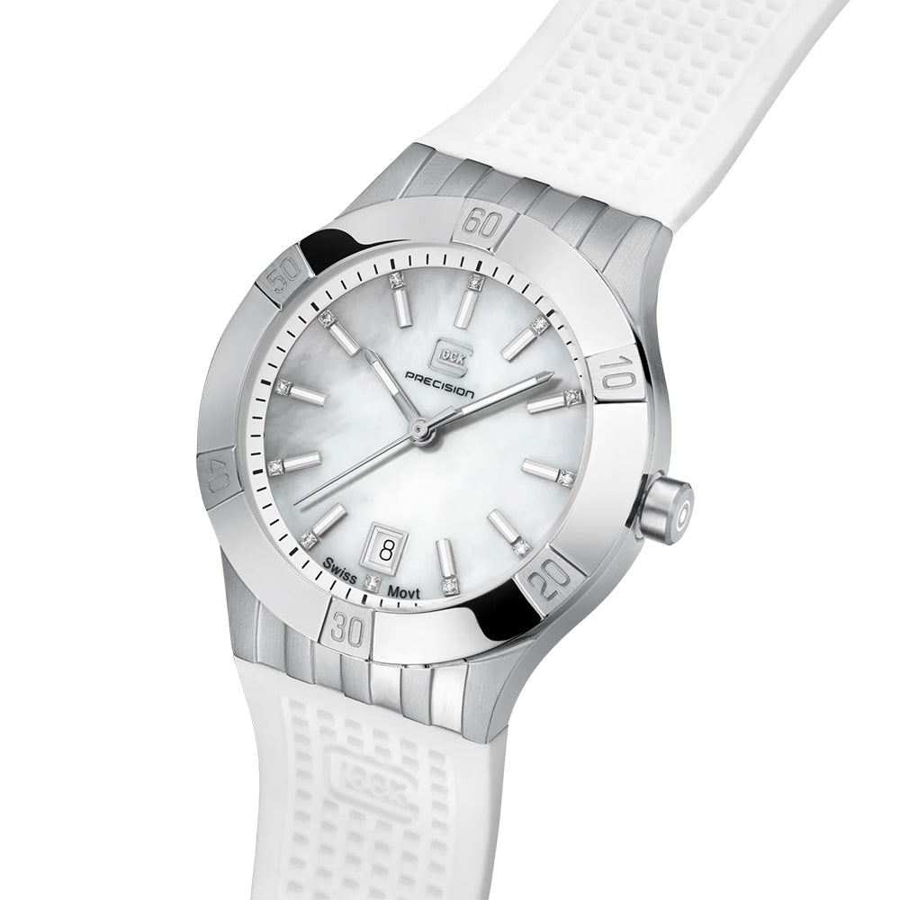 Glock Precision Women Watch. Silver Steel Case / White Silicone Strap GW-32-1-20