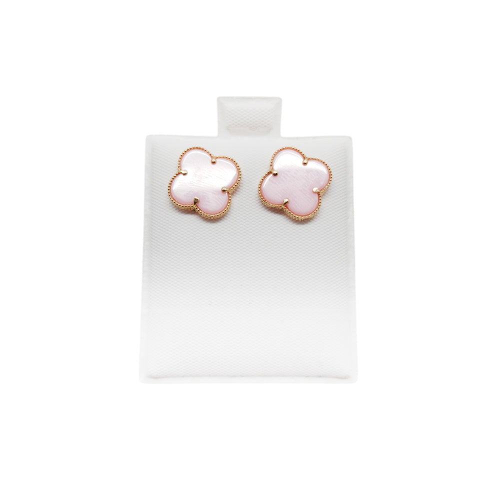 Clover Stud Pink Earring 14K