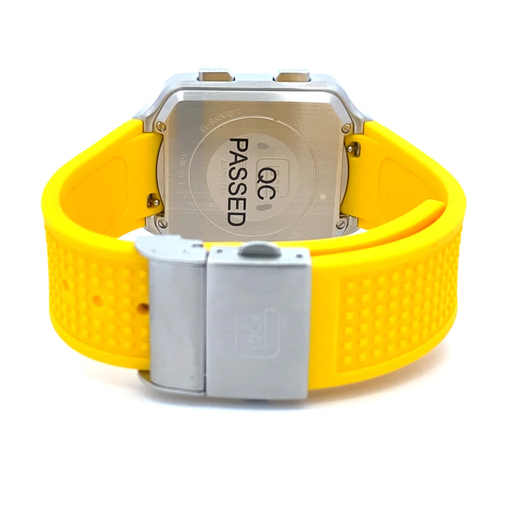 Glock Precision Men Watch. Silver Steel Case / Yellow Silicone Strap 23-1-22