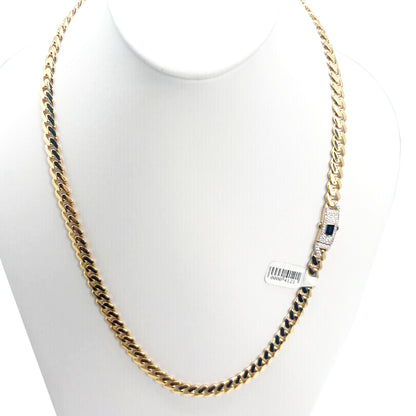 10K Yellow Gold Monaco Classic Link With Stone Lock Chain Necklace 16'' x 6.5mm