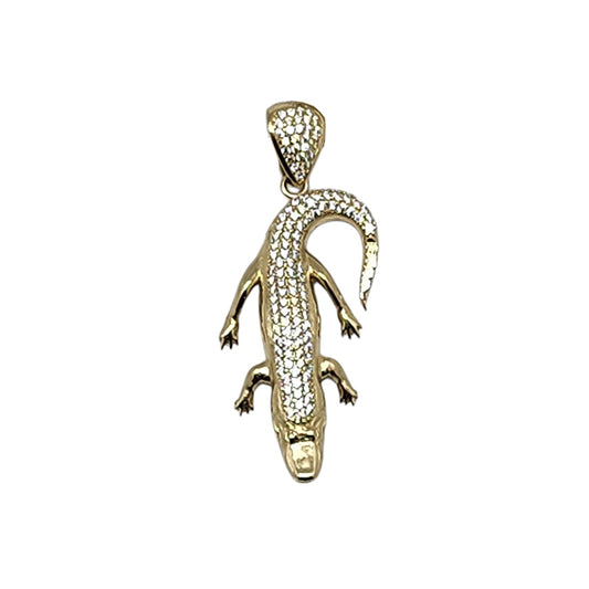 14K Yellow Gold Crocodile Stone Pendant Necklace