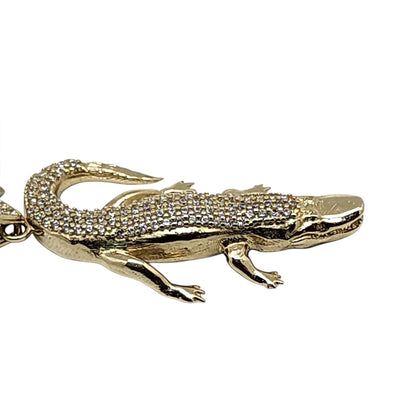 14K Yellow Gold Crocodile Stone Pendant Necklace