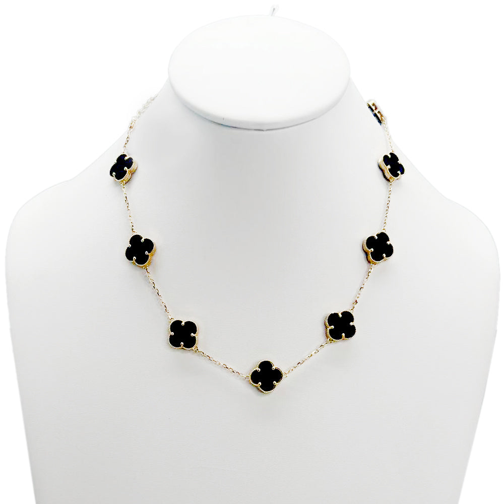 10K Yellow Gold Chain Black Flower 16mm