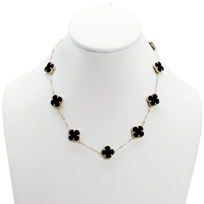 10K Yellow Gold Chain Black Flower 16mm