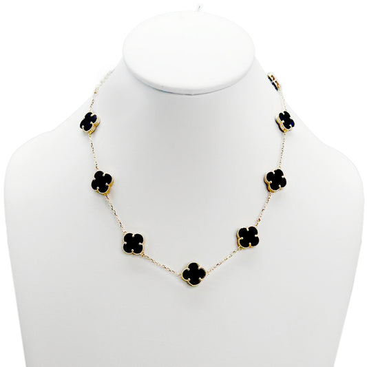10K Yellow Gold Chain Black Flower 16mm